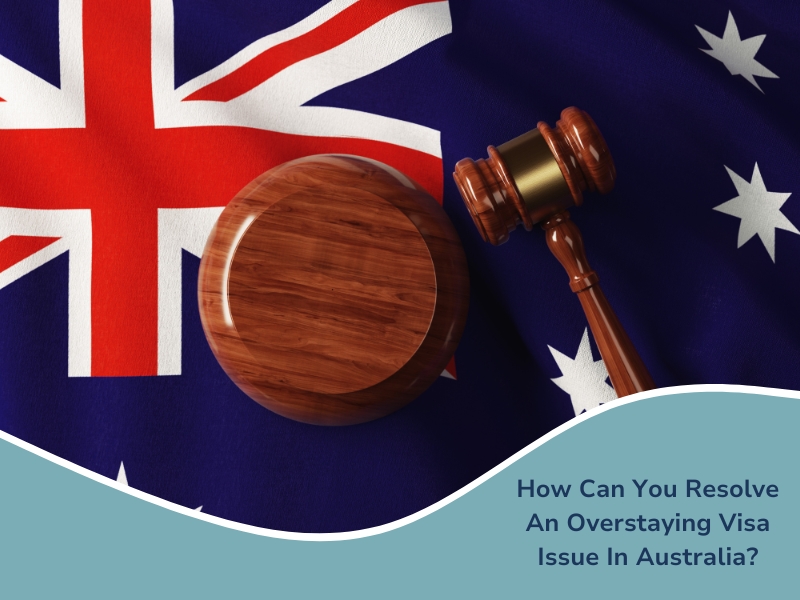 Australian flag with a judge's gavel and block, symbolising consequences of visa overstay in Australia.